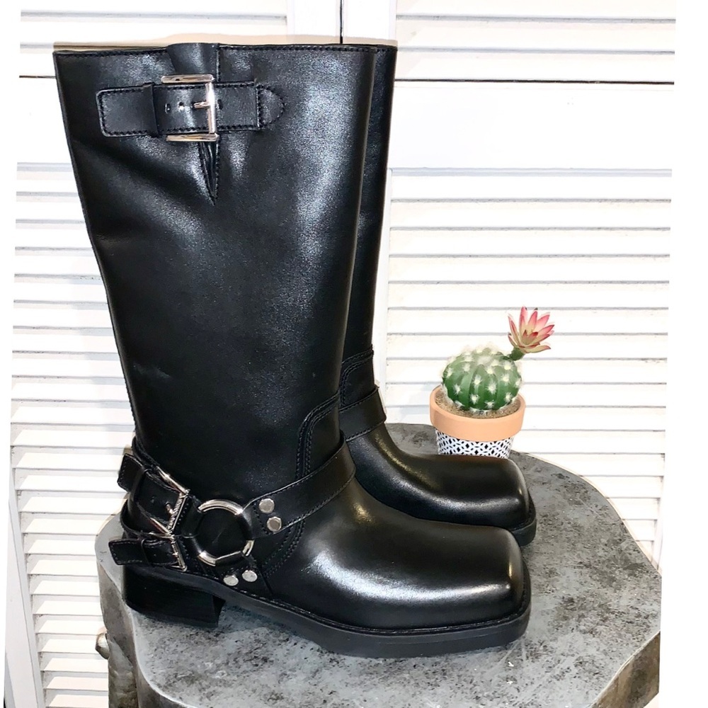 Michael Kors Crosby Black Leather Moto Boots Women’s Size 8 New